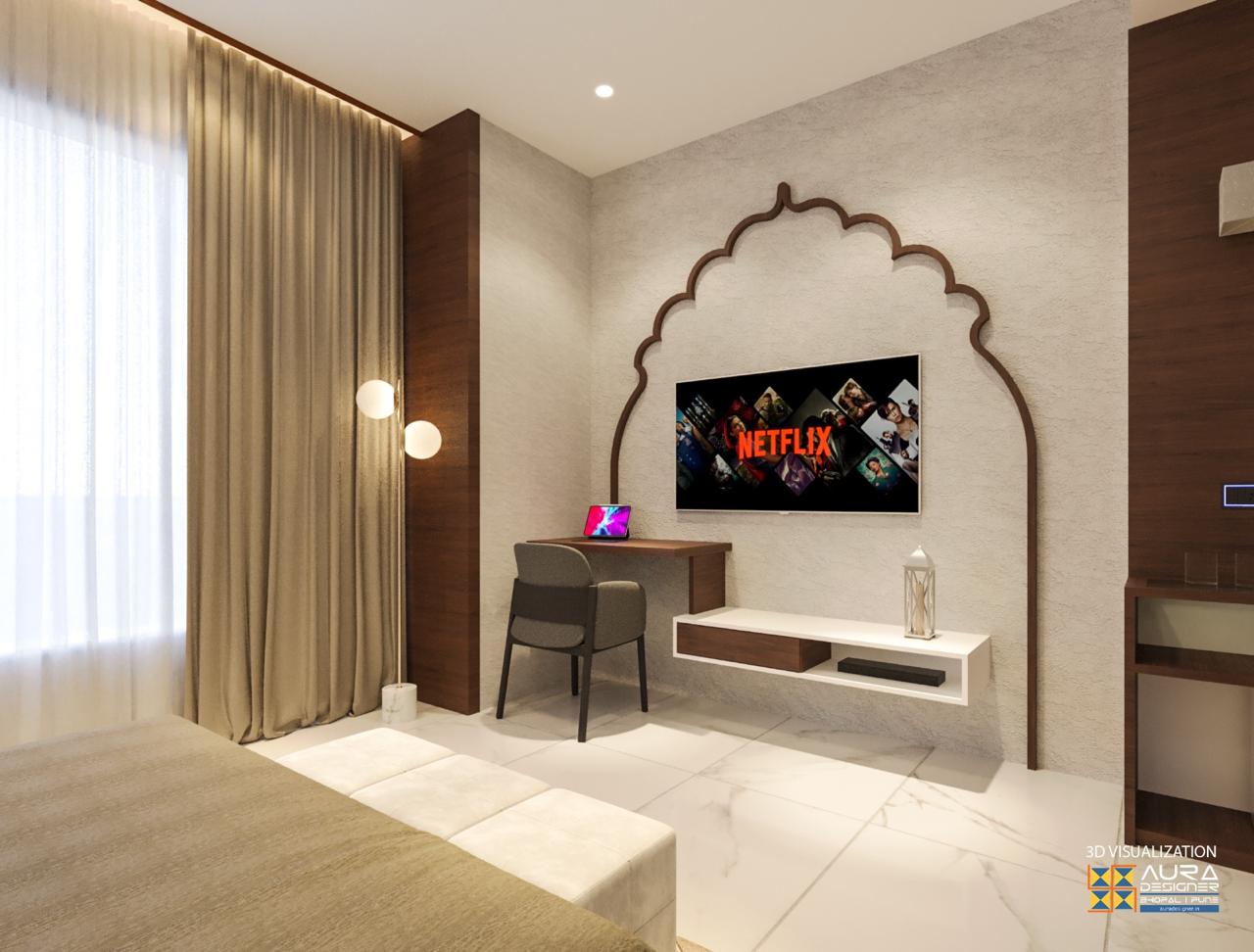 Room workspace and TV area at The Heritage Resort, Bhopal
